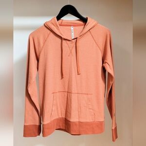 KUHL Women's stria striped pullover hoodie in sunset orange/clay red size small